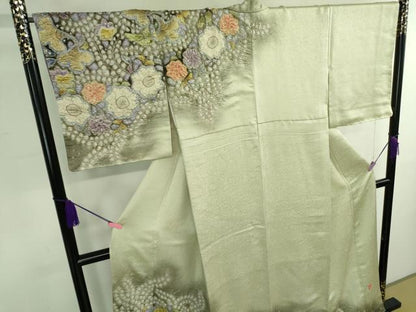 平和屋本店●最高級　初代　久保田一竹　幻の辻が花　訪問着　絞り　辻が花15個　砂色地　暈し染め　銀通し地　逸品　DZAB4026kh6