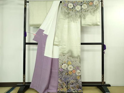 平和屋本店●最高級　初代　久保田一竹　幻の辻が花　訪問着　絞り　辻が花15個　砂色地　暈し染め　銀通し地　逸品　DZAB4026kh6