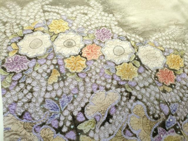 平和屋本店●最高級　初代　久保田一竹　幻の辻が花　訪問着　絞り　辻が花15個　砂色地　暈し染め　銀通し地　逸品　DZAB4026kh6