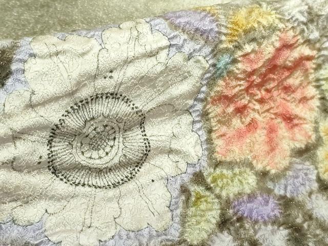 平和屋本店●最高級　初代　久保田一竹　幻の辻が花　訪問着　絞り　辻が花15個　砂色地　暈し染め　銀通し地　逸品　DZAB4026kh6