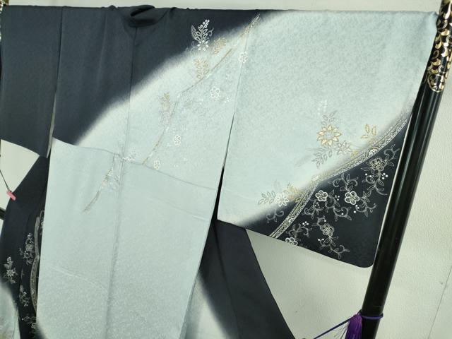 平和屋本店●極上 訪問着 ラインストーン 花唐草文 藍白色地 暈し染め 金銀彩 逸品 DZAB4028kh6