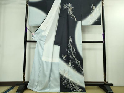 平和屋本店●極上 訪問着 ラインストーン 花唐草文 藍白色地 暈し染め 金銀彩 逸品 DZAB4028kh6