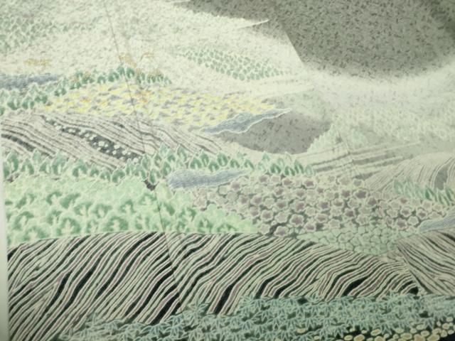 平和屋着物●極上　中国三大刺繍　相良刺繍　訪問着　おぼろ染め　襲絞り　鼠色地　暈し染め　銀通し地　逸品　DZAB4029kh6