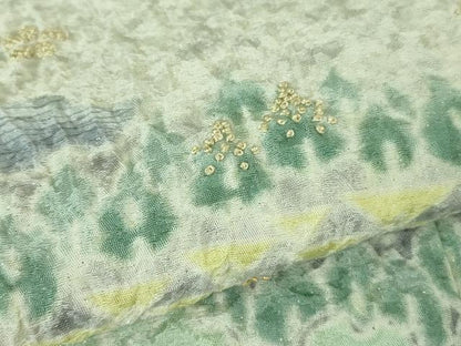 平和屋着物●極上　中国三大刺繍　相良刺繍　訪問着　おぼろ染め　襲絞り　鼠色地　暈し染め　銀通し地　逸品　DZAB4029kh6
