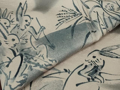 平和屋本店●極上 訪問着 作家物 本藍 鳥獣戯画 手描き 暈し染め 藤煤竹色地 逸品 DZAB4032kh6