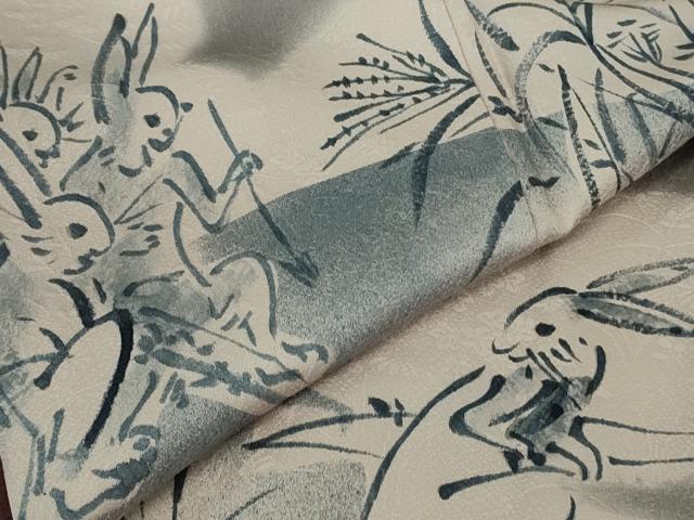 平和屋本店●極上 訪問着 作家物 本藍 鳥獣戯画 手描き 暈し染め 藤煤竹色地 逸品 DZAB4032kh6