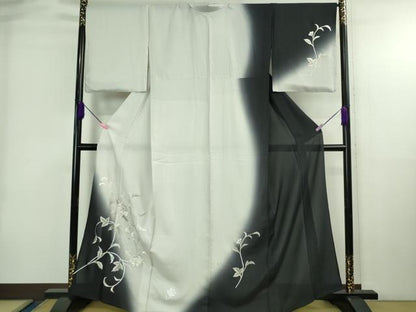 平和屋本店＊極上 夏物 訪問着 総手刺繍 縞紋紗 花唐草文 暈し染め 金糸 逸品 DZAB4033kh6
