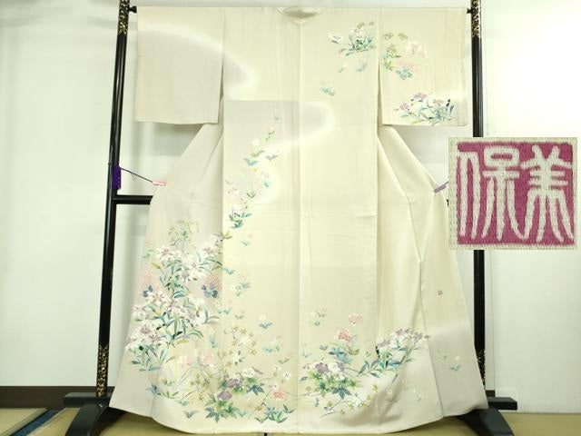 平和屋本店●極上 訪問着 友禅 作家物 草花文 暈し染め 逸品 DZAB4037kh6