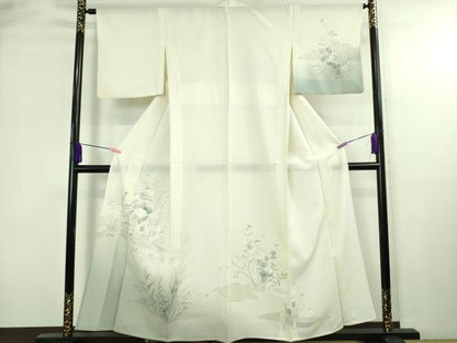 平和屋本店＊極上 夏物 中国三大刺繍 スワトウ刺繍 汕頭・相良刺繍 総刺繍 訪問着 絽 秋草文 暈し染め 象牙色 逸品 DZAB4038kh6