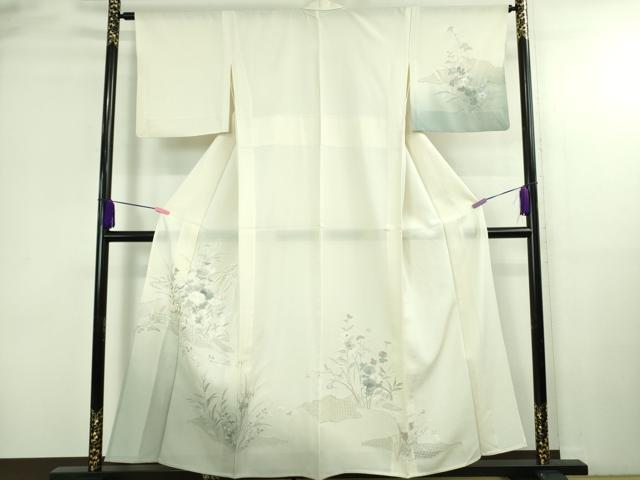 平和屋本店＊極上 夏物 中国三大刺繍 スワトウ刺繍 汕頭・相良刺繍 総刺繍 訪問着 絽 秋草文 暈し染め 象牙色 逸品 DZAB4038kh6