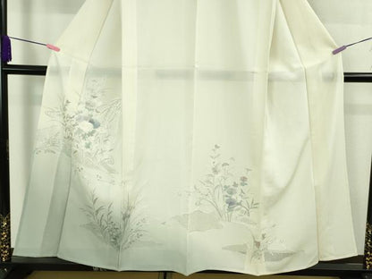 平和屋本店＊極上 夏物 中国三大刺繍 スワトウ刺繍 汕頭・相良刺繍 総刺繍 訪問着 絽 秋草文 暈し染め 象牙色 逸品 DZAB4038kh6