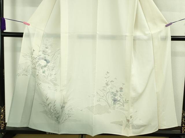 平和屋本店＊極上 夏物 中国三大刺繍 スワトウ刺繍 汕頭・相良刺繍 総刺繍 訪問着 絽 秋草文 暈し染め 象牙色 逸品 DZAB4038kh6