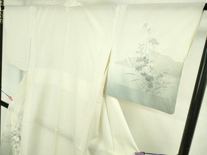 平和屋本店＊極上 夏物 中国三大刺繍 スワトウ刺繍 汕頭・相良刺繍 総刺繍 訪問着 絽 秋草文 暈し染め 象牙色 逸品 DZAB4038kh6
