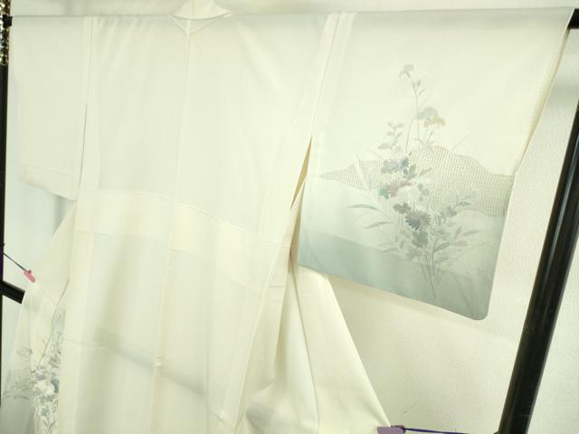 平和屋本店＊極上 夏物 中国三大刺繍 スワトウ刺繍 汕頭・相良刺繍 総刺繍 訪問着 絽 秋草文 暈し染め 象牙色 逸品 DZAB4038kh6