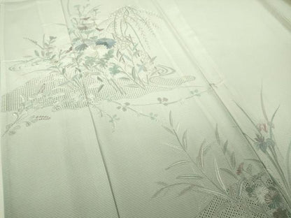 平和屋本店＊極上 夏物 中国三大刺繍 スワトウ刺繍 汕頭・相良刺繍 総刺繍 訪問着 絽 秋草文 暈し染め 象牙色 逸品 DZAB4038kh6
