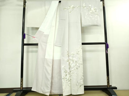 平和屋本店●極上　訪問着　総手刺繍　枝花文　暈し染め　金糸　逸品　DZAB4039kh6