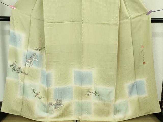 平和屋本店●極上 　中国人間国宝　将雪英　訪問着　総刺繍　唐獅子　暈し染め　金銀糸　逸品　DZAB4044kh6