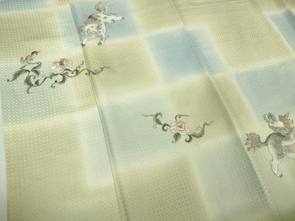 平和屋本店●極上 　中国人間国宝　将雪英　訪問着　総刺繍　唐獅子　暈し染め　金銀糸　逸品　DZAB4044kh6