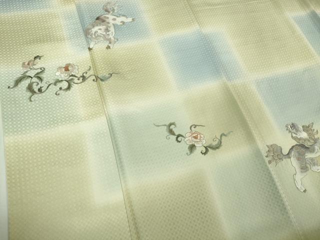 平和屋本店●極上 　中国人間国宝　将雪英　訪問着　総刺繍　唐獅子　暈し染め　金銀糸　逸品　DZAB4044kh6