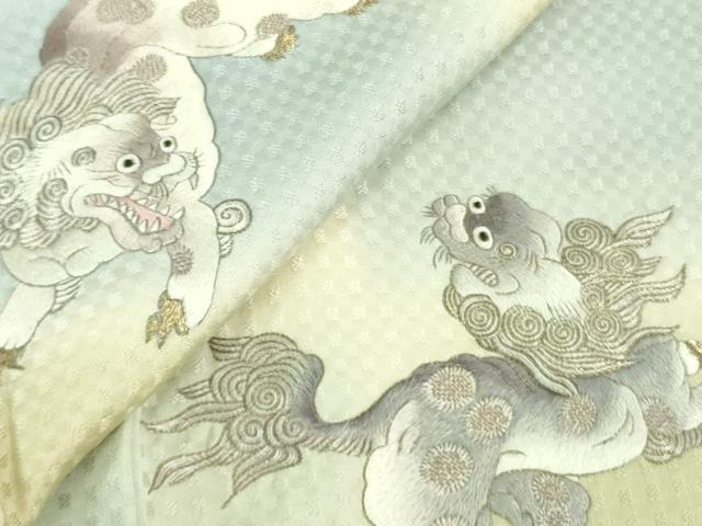 平和屋本店●極上 　中国人間国宝　将雪英　訪問着　総刺繍　唐獅子　暈し染め　金銀糸　逸品　DZAB4044kh6