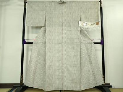 平和屋本店＊極上　夏物　石川県指定無形文化財　夏牛首紬　白山工房　手織り　よろけ縞　証紙付き　逸品　DZAB4046kh6