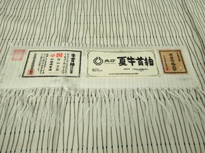 平和屋本店＊極上　夏物　石川県指定無形文化財　夏牛首紬　白山工房　手織り　よろけ縞　証紙付き　逸品　DZAB4046kh6