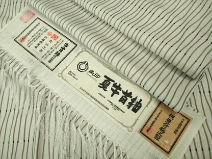 平和屋本店＊極上　夏物　石川県指定無形文化財　夏牛首紬　白山工房　手織り　よろけ縞　証紙付き　逸品　DZAB4046kh6
