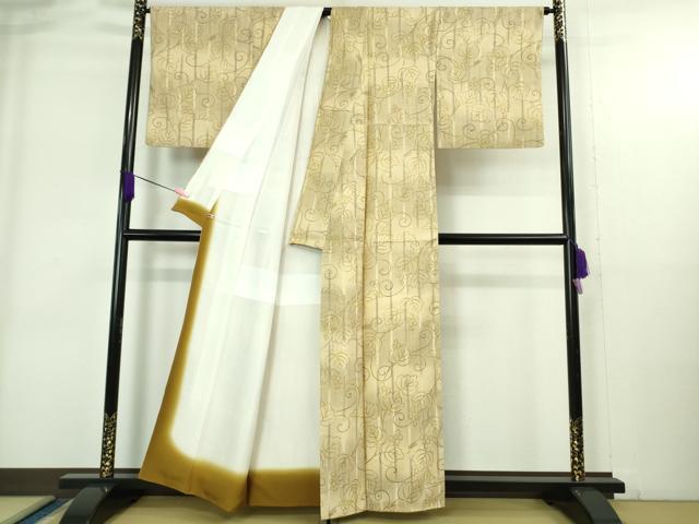 平和屋本店●極上 染織の名門 しょうざん 生紬 南天蔦の葉文 さが美扱い 反端付き 逸品 DZAB4054kh6
