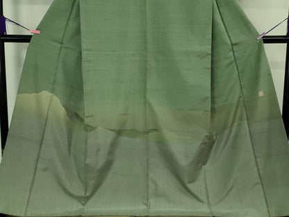 平和屋本店●極上 伝統工芸士 曽根武勇 訪問着 紬地 遠山文 柳煤竹色地 ロング丈 逸品 DZAB4055kh6
