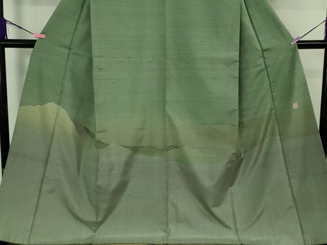 平和屋本店●極上 伝統工芸士 曽根武勇 訪問着 紬地 遠山文 柳煤竹色地 ロング丈 逸品 DZAB4055kh6