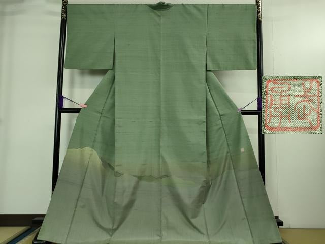 平和屋本店●極上 伝統工芸士 曽根武勇 訪問着 紬地 遠山文 柳煤竹色地 ロング丈 逸品 DZAB4055kh6