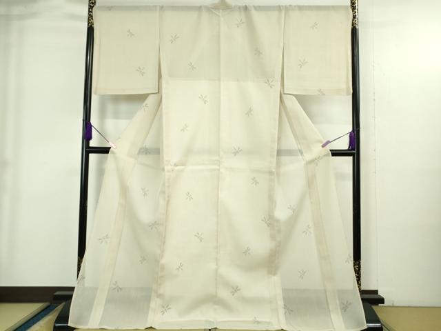 平和屋本店＊極上 夏物 本塩沢 夏塩沢 蜻蛉 トンボ 練色地 ロング丈 逸品 未使用 DZAB4058kh6