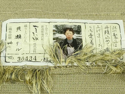 平和屋着物●極上　本塩沢　やまだ織　貝瀬テル作　白橡色地　証紙付き　逸品　未使用　DZAB4061kh6