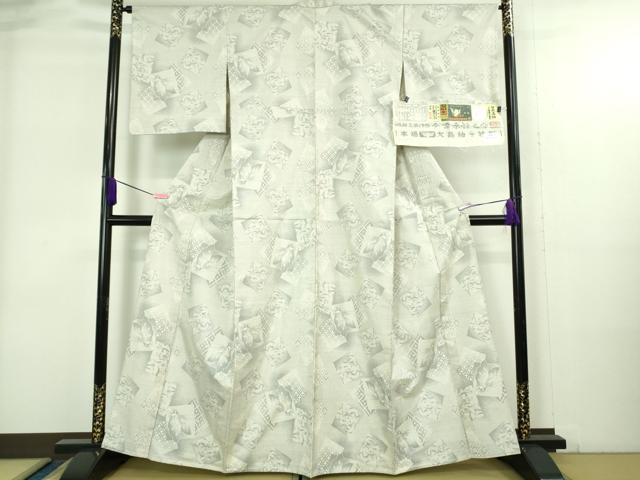 平和屋本店▽極上 本場大島紬 白大島紬 桑原織物 二代目 桑原啓之介 単衣 7マルキ 片羽白絣 飛弾の恋歌 三越扱い 証紙付き 逸品DZAB4065kh6