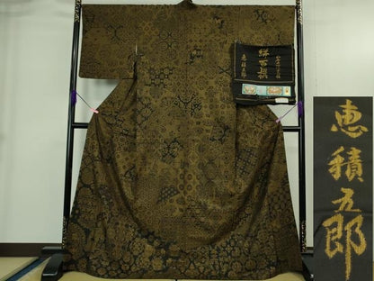 平和屋本店●極上 絣の魔術師 恵積五郎 本場大島紬 恵大島織物謹製 訪問着　9マルキ　古代染色純泥染　絣百撰　証紙付き　逸品　DZAB4071kh6