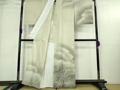 平和屋着物＊極上　夏物　本場縞大島紬　訪問着　作家物　つむぎや謹製　樹林文　練色地　証紙付き　逸品　DZAB4074kh6