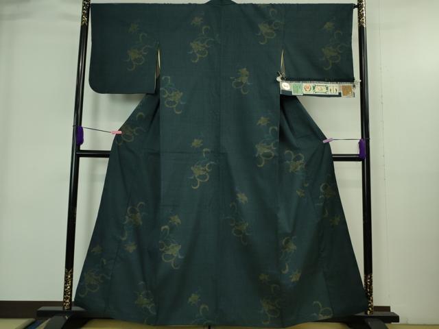 平和屋本店●極上 本場結城紬 重要無形文化財 100亀甲 飛び亀甲柄 花唐草文 褐返色地 証紙付き 逸品 DZAB4080kh6