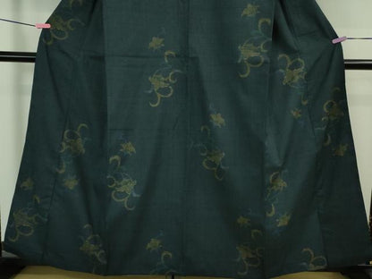 平和屋本店●極上 本場結城紬 重要無形文化財 100亀甲 飛び亀甲柄 花唐草文 褐返色地 証紙付き 逸品 DZAB4080kh6