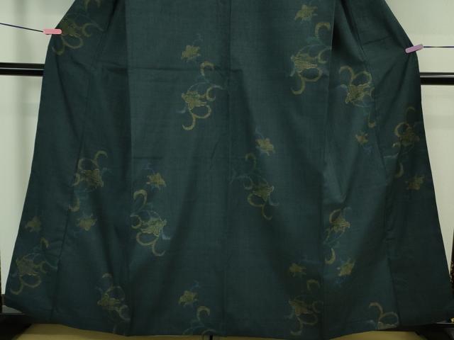 平和屋本店●極上 本場結城紬 重要無形文化財 100亀甲 飛び亀甲柄 花唐草文 褐返色地 証紙付き 逸品 DZAB4080kh6