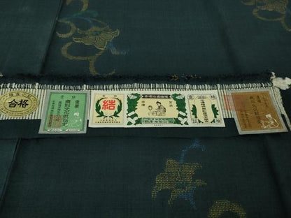 平和屋本店●極上 本場結城紬 重要無形文化財 100亀甲 飛び亀甲柄 花唐草文 褐返色地 証紙付き 逸品 DZAB4080kh6