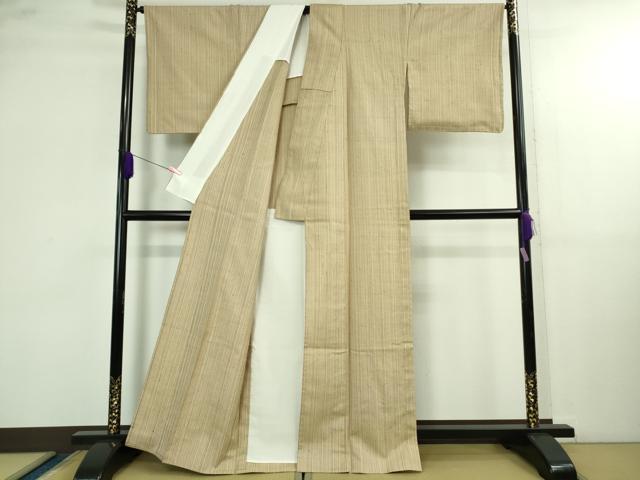 平和屋本店▽極上　伊兵衛織　工芸手織　単衣　縞　反端・たとう紙付き　逸品　未使用　DZAB4089kh6