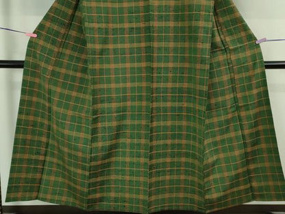 平和屋本店▽希少　ざざんざ織　単衣　アンサンブル　道中着セット　格子　逸品　DZAB4090kh6