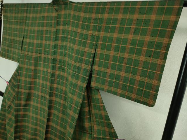 平和屋本店▽希少　ざざんざ織　単衣　アンサンブル　道中着セット　格子　逸品　DZAB4090kh6