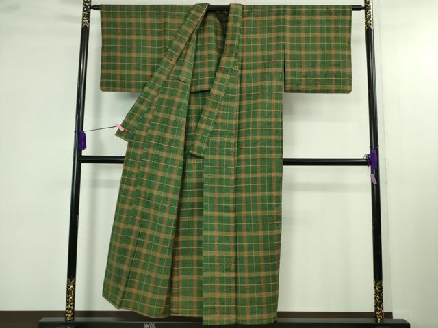 平和屋本店▽希少　ざざんざ織　単衣　アンサンブル　道中着セット　格子　逸品　DZAB4090kh6