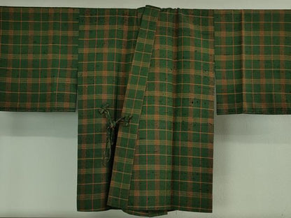 平和屋本店▽希少　ざざんざ織　単衣　アンサンブル　道中着セット　格子　逸品　DZAB4090kh6