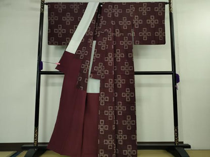 平和屋本店●極上　浦野理一　経節紬　背抜き仕立て　桑の実色地　逸品　DZAB4093kh6