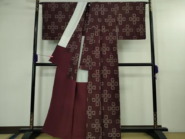 平和屋本店●極上　浦野理一　経節紬　背抜き仕立て　桑の実色地　逸品　DZAB4093kh6