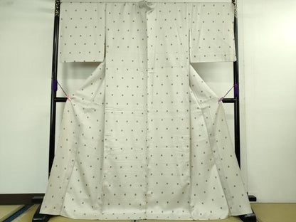 平和屋本店▽極上　京都染織メーカー・貴久樹謹製　野蚕糸　ナチュラルタッサー　単衣　灰白色地　証紙付き　ロング丈　逸品　DZAB4096kh6