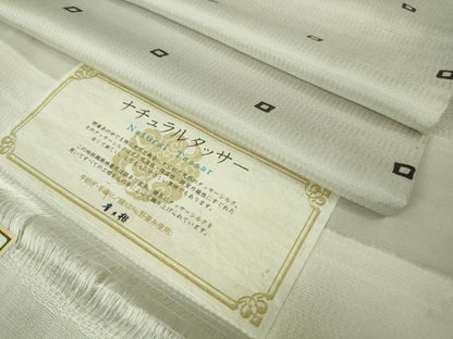 平和屋本店▽極上　京都染織メーカー・貴久樹謹製　野蚕糸　ナチュラルタッサー　単衣　灰白色地　証紙付き　ロング丈　逸品　DZAB4096kh6