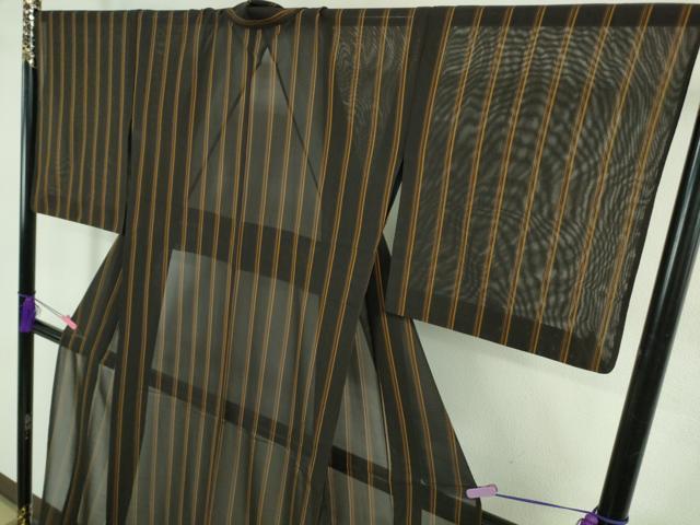 平和屋本店＊希少　夏物　本場黄八丈　夏黄八　黒八丈　紗紬　縞　逸品　DZAB4099kh6